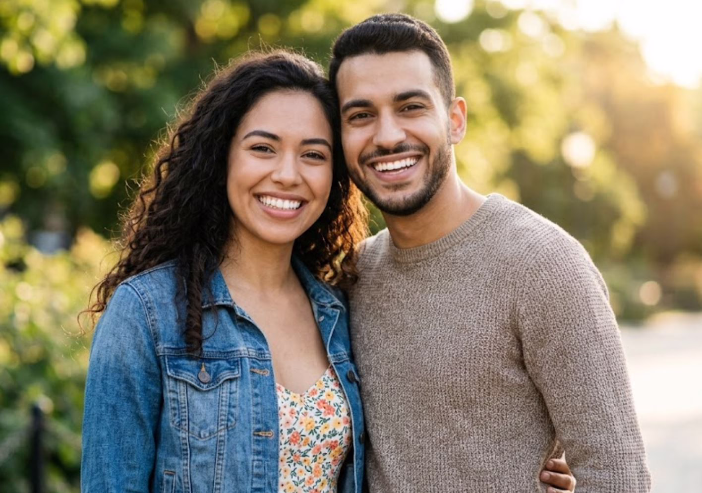 A happy man and woman displaying broad healthy smiles and natural facial lip support at Central Park Dental and Orthodontics in Mansfield Texas