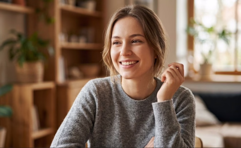 Smiling woman enjoying better sleep quality and improved airway health after tongue posture and airway evaluation at Central Park Dental and Orthodontics in Mansfield TX